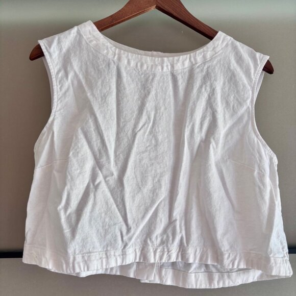 A New Day white linen blend button back cropped tank top sz M - Picture 1 of 4